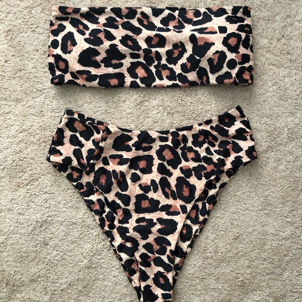 High Waisted Leopard Print Bathing Suit
